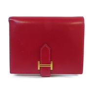 HERMES 【清倉大減價】Box Calf皮革Bearn Compact Wallet金扣錢包Rouge Casaque法拉利紅色