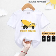 Boys' Short Sleeve Cement Mixer Truck T-Shirt | Distro Mixer Truck Children's Clothes Ages 3-9 Years