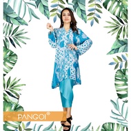 【 Ready Stock】 PANGOI 3D Viscose Babyfly Batik Long Blouse with Plain Pareo Skirt - Light Blue/ Skyblue Version- SET Wea