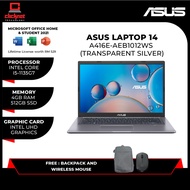 ASUS LAPTOP A416E-AEB1012WS i5 Silver Laptop (I5-1135G7, 4GB, 512GB SSD, INTEL, 14'' FHD, SILVER-W11, H&amp;S)