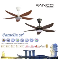 FANCO CAMELIA F855 / 52" CEILING FAN / REMOTE / DC MOTOR / 5 BLADE / LED 24W 3 COLOUR / 6 SPEED + POSITIVE REVERSAL