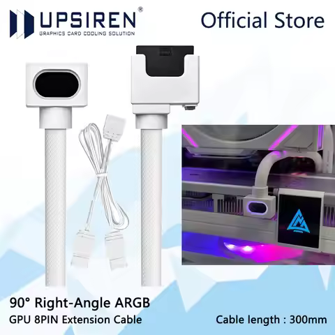 UPSIREN 8PIN Graphics Card Extension Cable ARGB with 5V 3Pin,18AWG 90° Right-Angle Design,Male-to-Fe