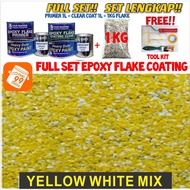 YELLOW WHITE MIX DIY Full Set Epoxy Colour Flake Coating Toilet Floor (FREE TOOL+1KG FLAKE+1L PRIMER+1L CLEAR) Paint (FS