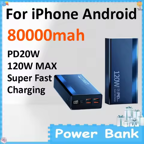 80000mAh High Capacity Outdoor Powerbank 120W Quick Charge Portable Mobile Power Supply for Smartpho