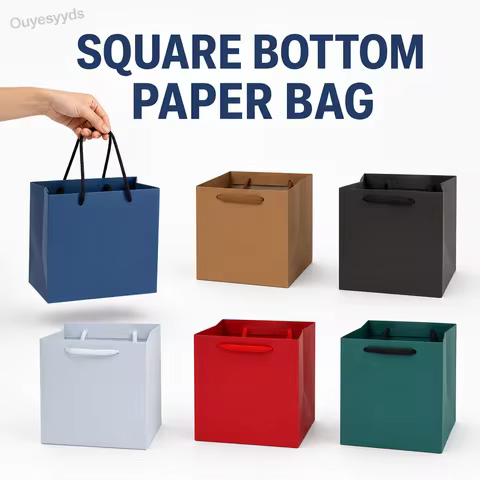 20pcs White/Black/Kraft/Red Color Paper Gift Bag With Handle Square Potted Flower Bag Paper Box Pack