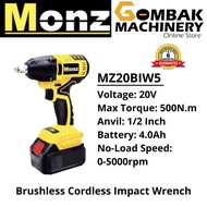 MONZ MZ20BIW5 20V 1/2" Brushless Cordless Impact Wrench C/W 1 pc 4.0Ah Battery -Easy To Open Car Tyr