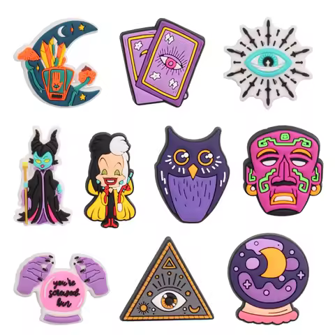 1-10PCS Miniso Disney Witch Crystal Ball Owl PVC Shoe Charms Sandals Shoes Decoration Hole Slipper A