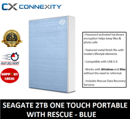 Seagate 2TB ONE TOUCH PORTABLE W RESCUE-Blue | Seagate | 2TB Hard drive | Seagate 2TB Portable Hard Drive | One touch Portable seagate hard drive 2TB | External Hard drive portable One Touch | USB | W Rescue data recovery