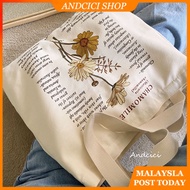 (Spot in Malaysia) Chamomile Aesthetic Canvas Bag Woman Retro Ins Literary Fashion Simple Shoulder B