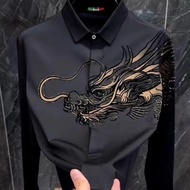 【潮牌男装旗舰店xiangjieee10.my】 春夏季时尚龙头衬衫男短袖高端商务男士帅气国潮龙图案短袖衬衫男Spring/Summer  Leading Shirt Men's Short slee
