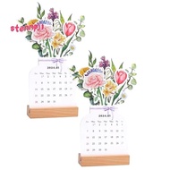 2024 Bloomy Flowers Desk Calendar with Wooden Base, Creatives Floral Desk Calendar, Desk Calendar 2024 Beautiful Flowers Durable Easy to Use