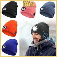 IFFIN Headlamp Cap, Headphones With Light Bluetooth Beanie Hat, Unique Rechargeable Removable Speake