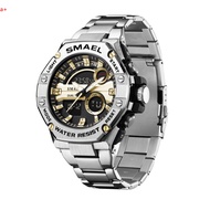 &Smael Metal Steel Band Dual Display Electronic Watch Mens Waterproof Alarm Clock Multi-Function Lum