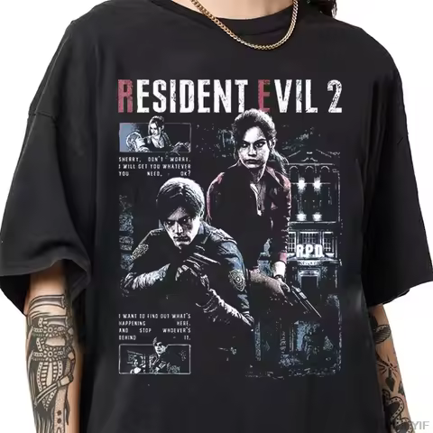 Resident Evil 2 Leon Claire Rpd Station Acid Wash Oversized Cotton T Shirt 2026 Horror Game Graphic 