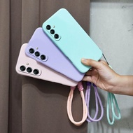 Square Edge Case + Strap For Type Samsung A14 Case Rubber Case Strap Case Flexible Case Elegant Case