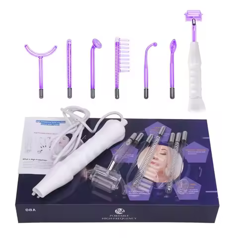 7in1 High Frequency Electrode Wand W/Neon Electrotherapy Glass Tube Acne Spot Remover Home Spa Beaut