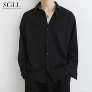 [Boutique Men's Clothing] Black Shirt Men Long-Sleeved Hong Kong Style Trendy Handsome dk Uniform Ja