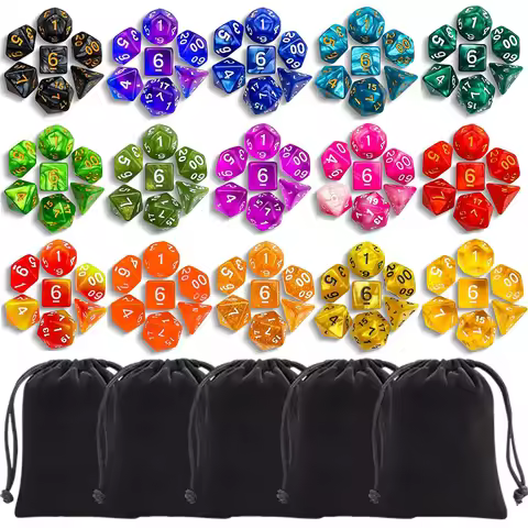 35 Polyhedral Dice with 5 Black Pouches, 5 Complete Colors Dice Sets of D4-D20 Compatible with DND R