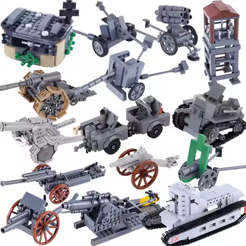 WW1 WW2 Military Weapons Building Blocks Army Soldiers Figures Rocket Guns Blockhouse PAK60 Artiller