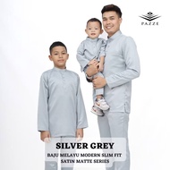 [Set Sedondon] SET SEDONDON BAJU MELAYU SLIM FIT AYAH DAN ANAK - SILVER GREY