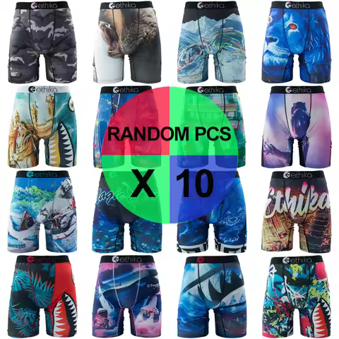 ETHIKA 10Pcs Men Underwear Boxers Breathable Mesh Crotch Mens Trunks Plus Size S-3XL Man Sports Unde