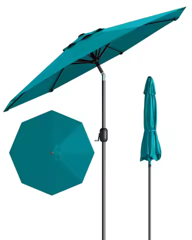 9ft Patio Umbrella, UV Protection Outdoor Table Umbrella With Button Tilt, Crank Handle And 8 Sturdy