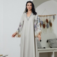 SW2102 Ladies Robe V-Neck Printed Fringed Temperament Dress Abay