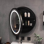 Nordic Bathroom Mirror Cabinet Wall-Mounted Bathroom Mirror with Storage Cabinet Solid Wood round Mirror Bathroom Dressing Mirror Cosmetic Mirror
