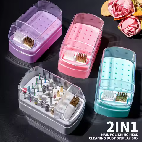 2IN1 Nail Art Drill Storage Box 7/30 Holes Manicure Head Bit Nail Polish Grinding Drill Bits Dust Di