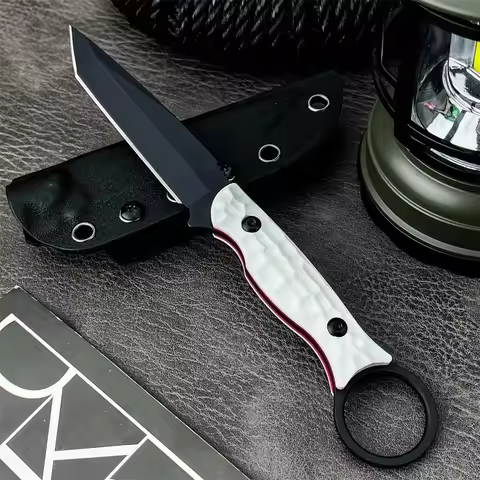 Tactical Hunting Fixed Blade Knife with Sheath - 8Cr13MoV Steel Blade, G10 Handle, Portable Outdoor 