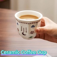 AROMA Ceramic Coffee Cup, Star Moon Pattern 80/170/250ml Latte Espresso Mug, Creative Ethnic Style A