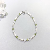 Ops pearls silver bracelet -橄欖石/月光石/珍珠/極細/925純銀