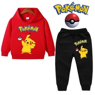 Children Hoodies Clothes Pokemon Anime Spring Autumn Boys Girls Hoodies Set Kid Harajuku Fashion Pullover Tops+Pant Pikachu Suit