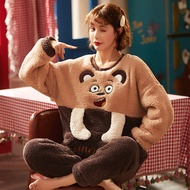 ✲№✔Pajamas for Women Winter Flannel Thick Sleepwear Casual Cartoon Panda Pajama Sets Soft Warm Pijam