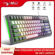 96-Key Wired Gaming Keyboard Two-Tone Gray White RGB Backlight Mechanical Feel Slim Ergonomic Keyboa