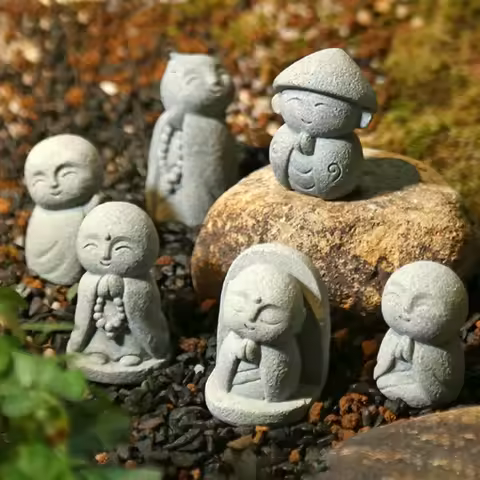 Buddha Statues Cute Little Jizo Buddha Sculpture Figurines Garden Ornaments Japanese Buddha Ksitigar