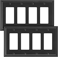 2-Pack Quad Decorator Outlet Cover Plate, Black Decorative Switch Plates and Outlet Covers, Natural 