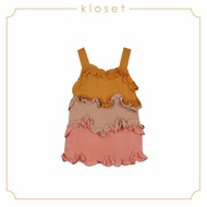 KLOSET Ruffle Sleeveless Dress (SS18 - KD001) เดรสชุดเด็กสายเดี่ยว ตัดต่อผ้าสีพื้น