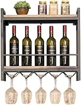 Vintage Wine Racks Wall-Mounted, Kitchen Bar Unit Floating Shelves Rustic Wood Board Wine Bottle Holder Metal Iron Wine Glass Rack Goblet Stemware Racks Home Decoration The New