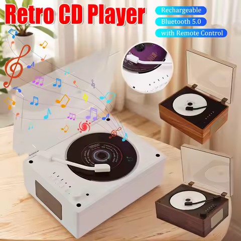 Rechargeable Retro CD Player Wireless Bluetooth 5.0 Speaker USB 3.5mm AUX Portable CD Player Home Mu