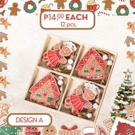 (12Pcs) XX11014 Set Christmas Gingerbread Man Wooden Pendants Xmas Tree Hanging Ornament Decorations