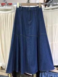 สูง เอว ทรงเอ Midi เดนิม กระโปรง ผู้หญิง ครึ่งความยาว Fishtail Hem Gingham Pattern สไตล์วินเทจ เดรสร