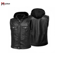 Leather Vest Hoodie Vest Riding Vest Hoodie Synthetic Leather Vest MF.VEST.041 Vest Motorcycle