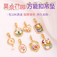 Oil Painting Style Pendant Monet Garden Single Pendant Freshwater Pearl Flower Round Plate Buckle DI