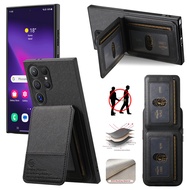 Samsung S25 Ultra S24 S23 A15 A55 A56 A07 Genuine Leather Flip Card Holder Phone Case Slim Wallet St