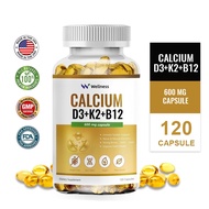 Wellness Calcium Vitamin D3 K2 B12 Capsule Supplement Support Cardiovascular Bone and Joint Immune S