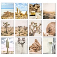 With wooden frame Nordic Desert Landscape Canvas Gobi Painting Rock Sandy Poster Cactus Nature Poste