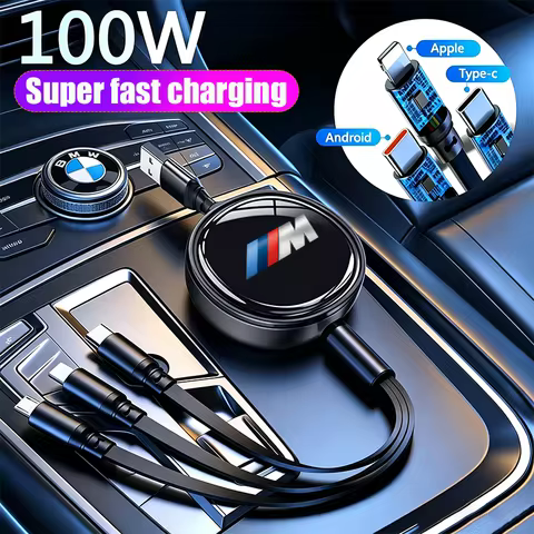 3 - in - 1 Retractable Multi - Charger Cable with Micro USB and Type - C For BMW X1 X2 X3 X5 X4 X6 F