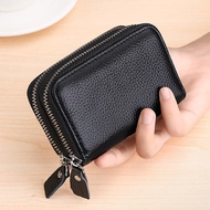 【HOT NEW】 Fashion Double Zipper Credit Card Holder Wallet Genuine Leather RFID Blocking Womens and M