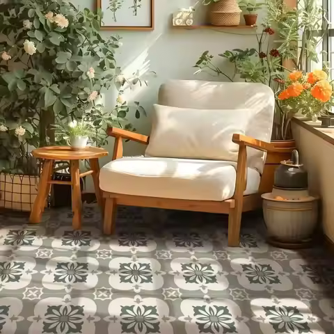 Peel and Stick Vinyl Floor Tiles 6-Pack 30x30cm，Stick on Floor Tiles for Bathroom，Removable and Wate